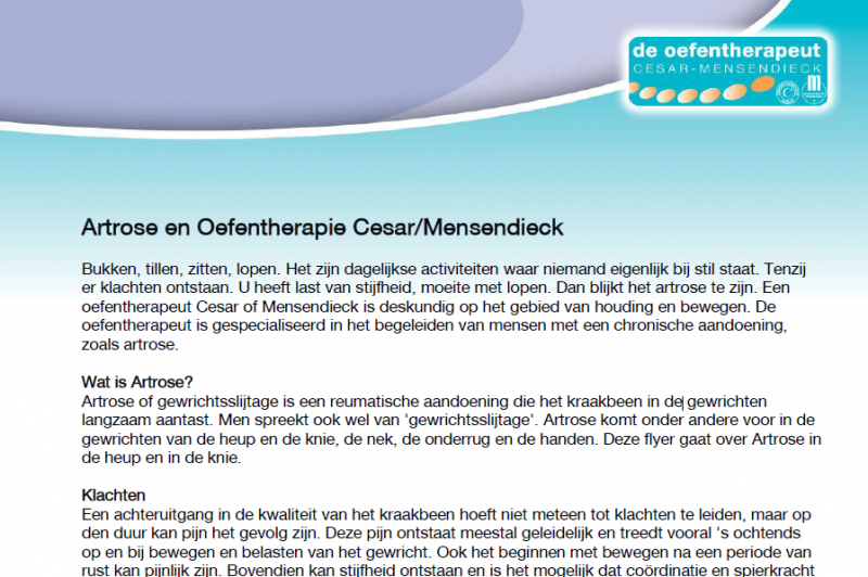 Artrose en Oefentherapie Cesar/Mensendieck<br />
 